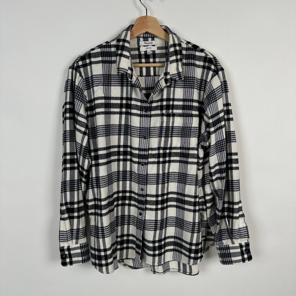 Madewell Flannel Oversized Ex Boyfriend Shirt sz XL Romana Plaid Cotton Casual
